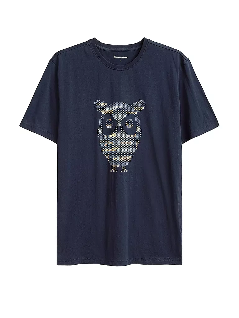 KNOWLEDGE COTTON APPAREL | T-Shirt BIG OWL COLOUR PRINT | blau