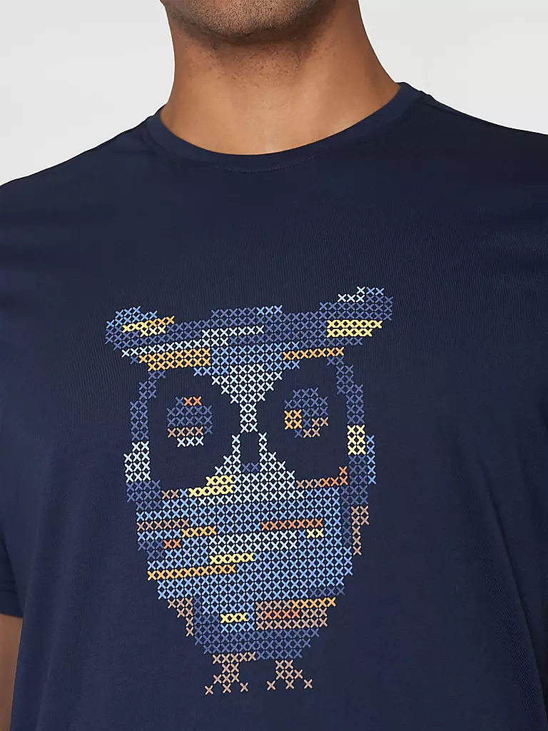 KNOWLEDGE COTTON APPAREL | T-Shirt BIG OWL COLOUR PRINT | blau