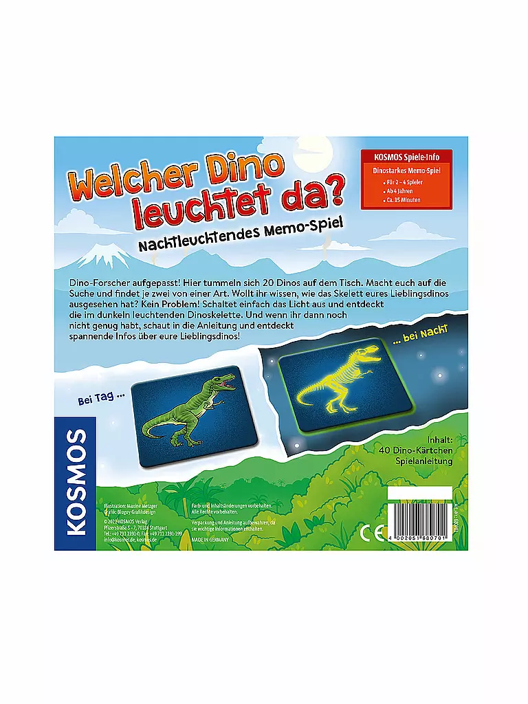 KOSMOS | Welcher Dino leuchtet da? - Nachtleuchtendes Memo-Spiel | keine Farbe