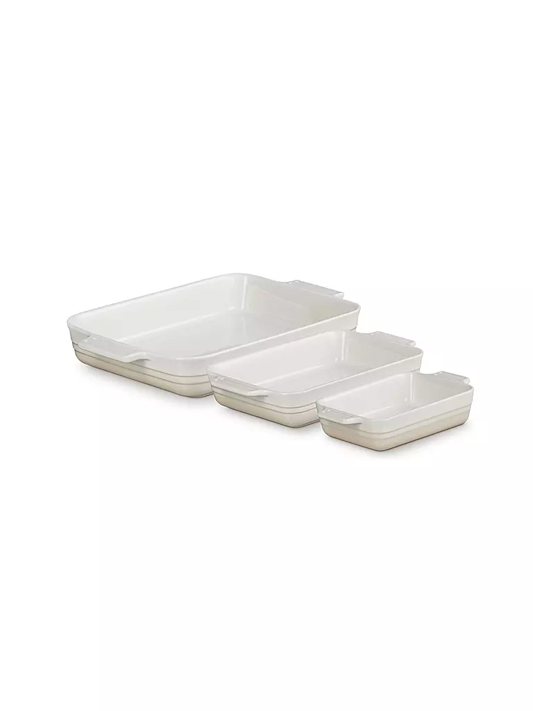 LE CREUSET | Rechteckige Auflaufform Klassik aus Steinzeug 3 teilig Meringue | creme