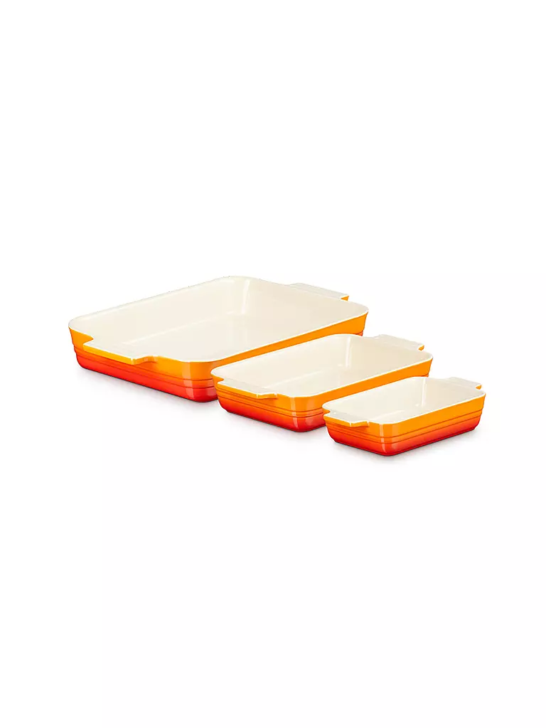 LE CREUSET | Rechteckige Auflaufform Klassik aus Steinzeug 3 teilig Ofenrot | orange