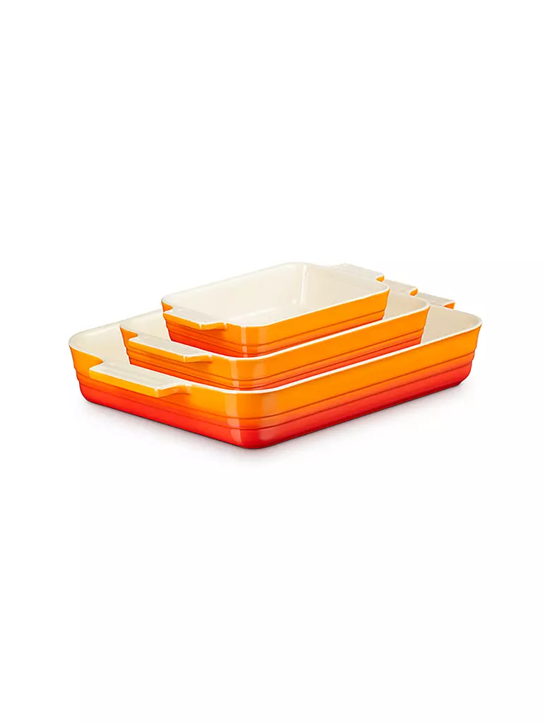 LE CREUSET | Rechteckige Auflaufform Klassik aus Steinzeug 3 teilig Ofenrot | orange