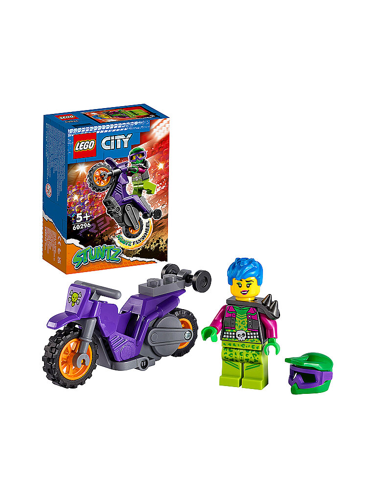 Artikel klicken und genauer betrachten! - Das LEGO City Wheelie-Stuntbike (60296) mit Schwungradantrieb bietet stundenlangen, actiongeladenen Spielspaß für Jungen und Mädchen ab 5 Jahren. Dieses atemberaubende LEGO Spielzeug für Kinder ist Teil von Stuntz – dem lustigen Stuntshow-Themenbereich von LEGO City. Das Set enthält ein cooles Motorradspielzeug, mit dem Kinder tolle Wheelies und spektakuläre Stunts hinlegen können! | im Online Shop kaufen