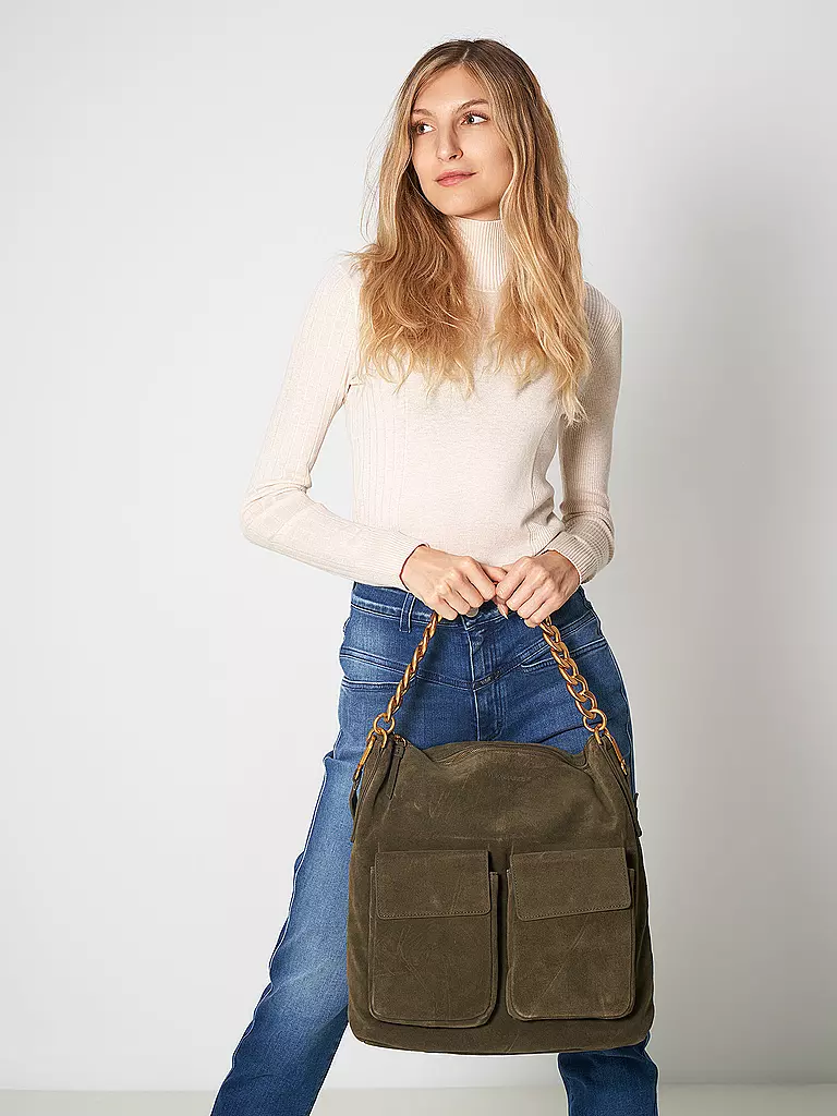 LES VISIONNAIRES | Ledertasche - Hobo Bag Anni Chain | olive