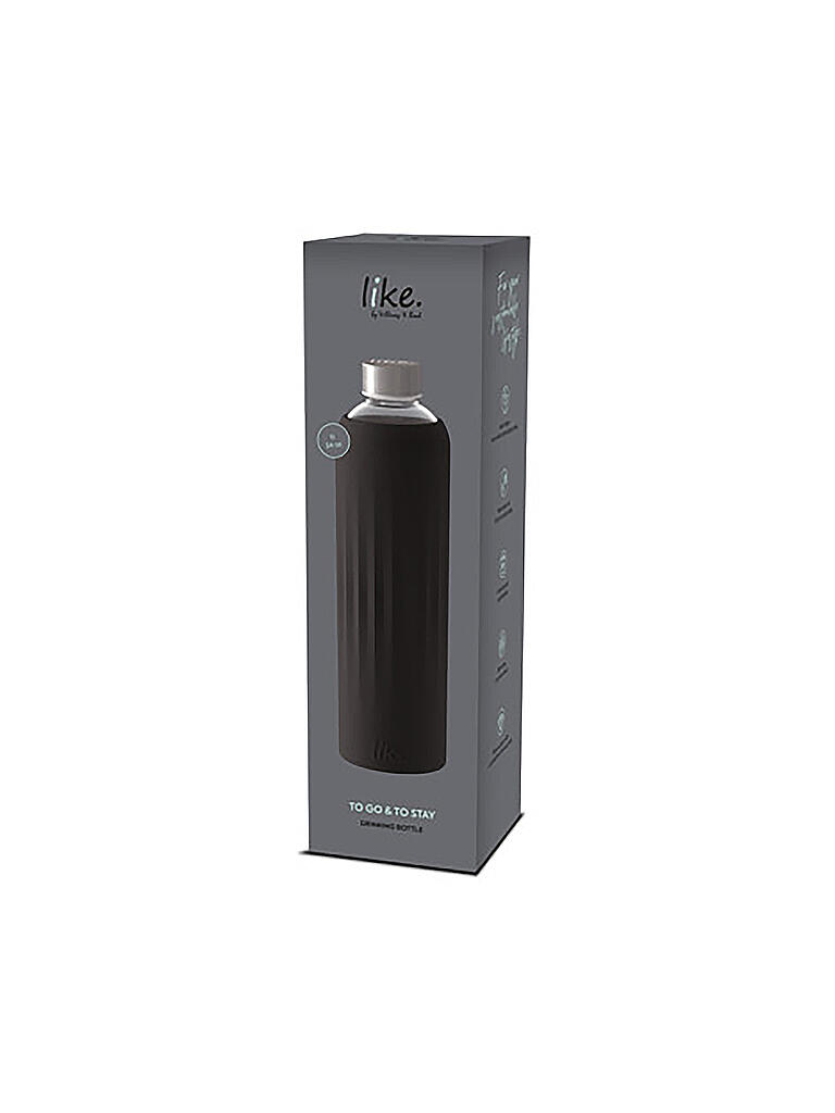 LIKE BY VILLEROY & BOCH | ToGo&ToStay Glas-Flasche, 1l, mit Silikonmantel, schwarz | schwarz
