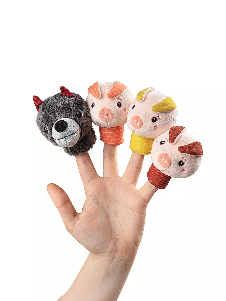LILLIPUTIENS | Fingerpuppe der Wolf und die 3 Schweine  | bunt