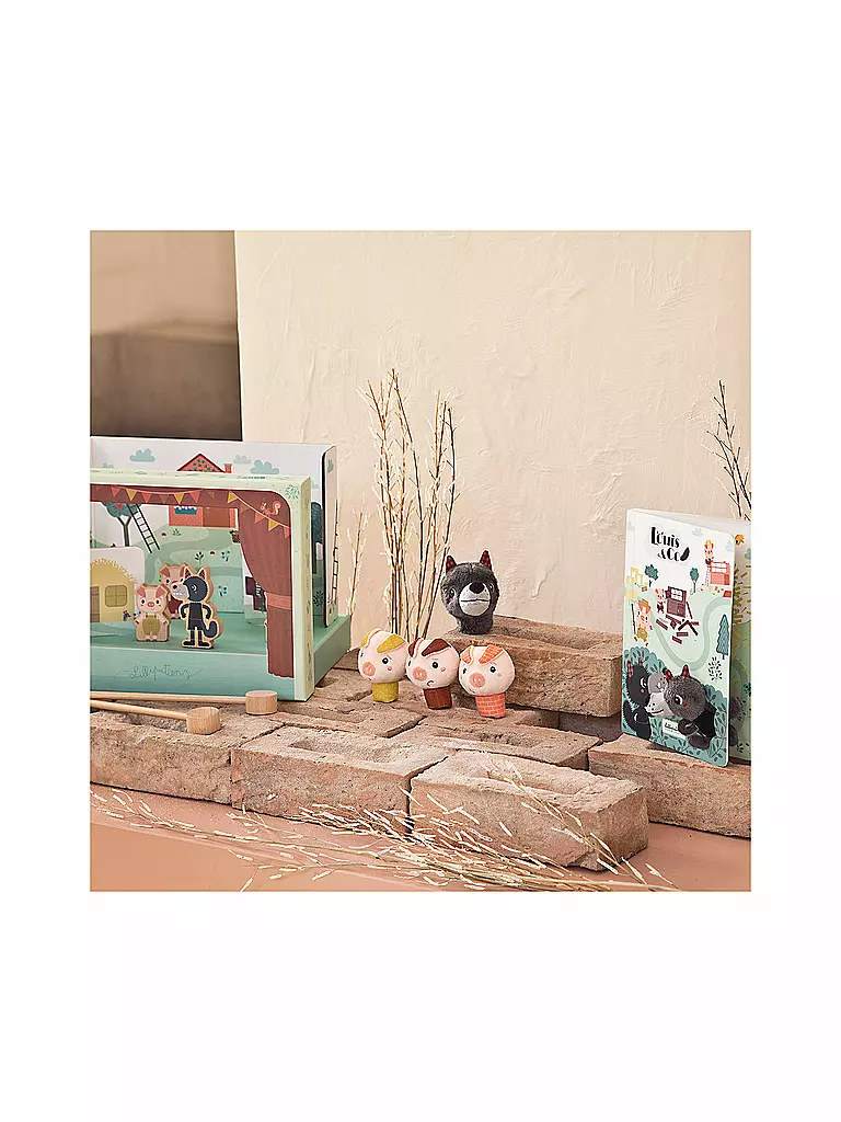 LILLIPUTIENS | Fingerpuppe der Wolf und die 3 Schweine  | bunt