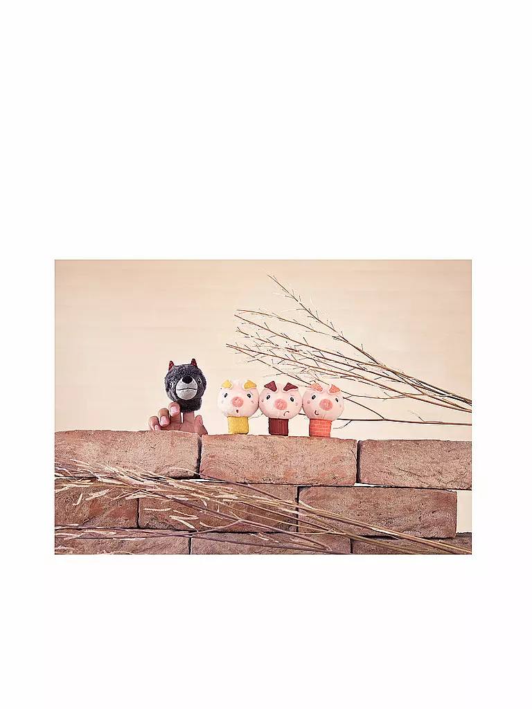 LILLIPUTIENS | Fingerpuppe der Wolf und die 3 Schweine  | bunt
