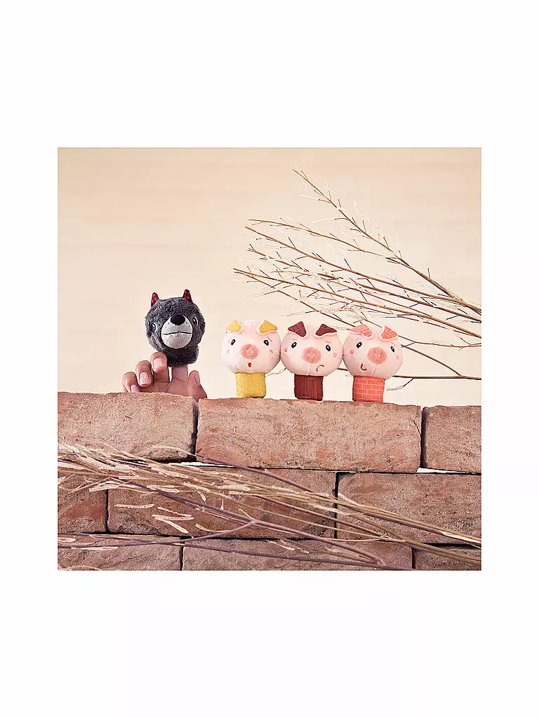 LILLIPUTIENS | Fingerpuppe der Wolf und die 3 Schweine  | bunt