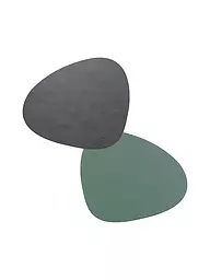 LIND DNA | Leder Tischset zum Wenden Oval 37x44cm Hellblau/Hellgrau | hellgrün