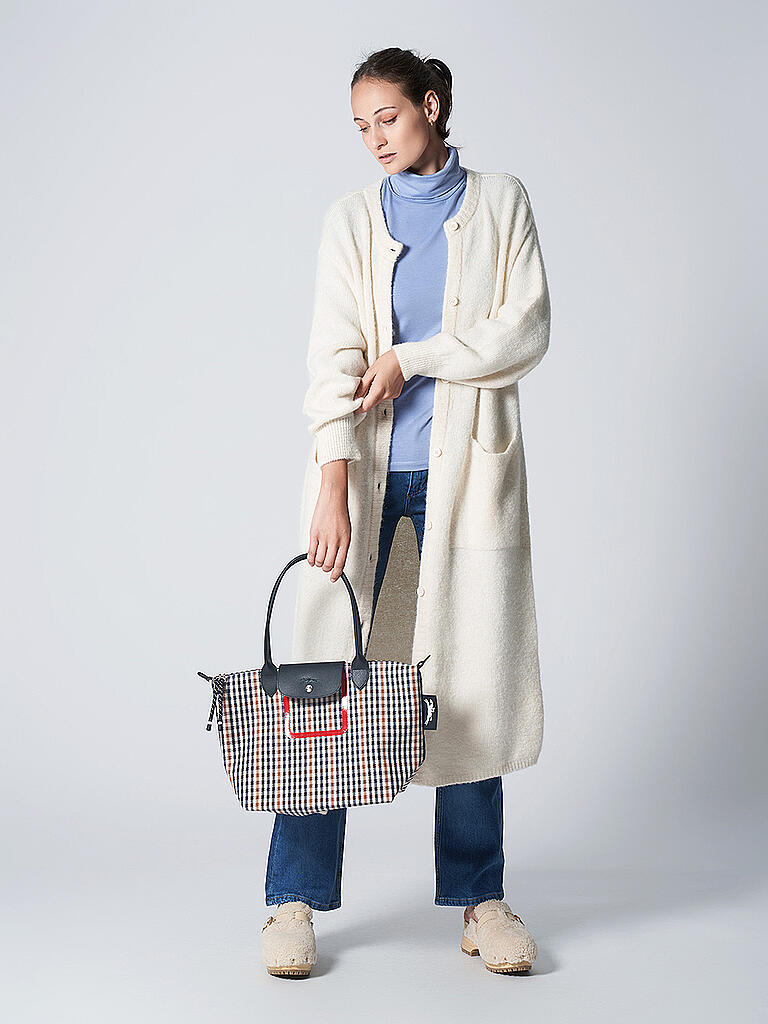 LONGCHAMP | Le Pliage Pied de Poule Shopper, Navy / Cognac | 