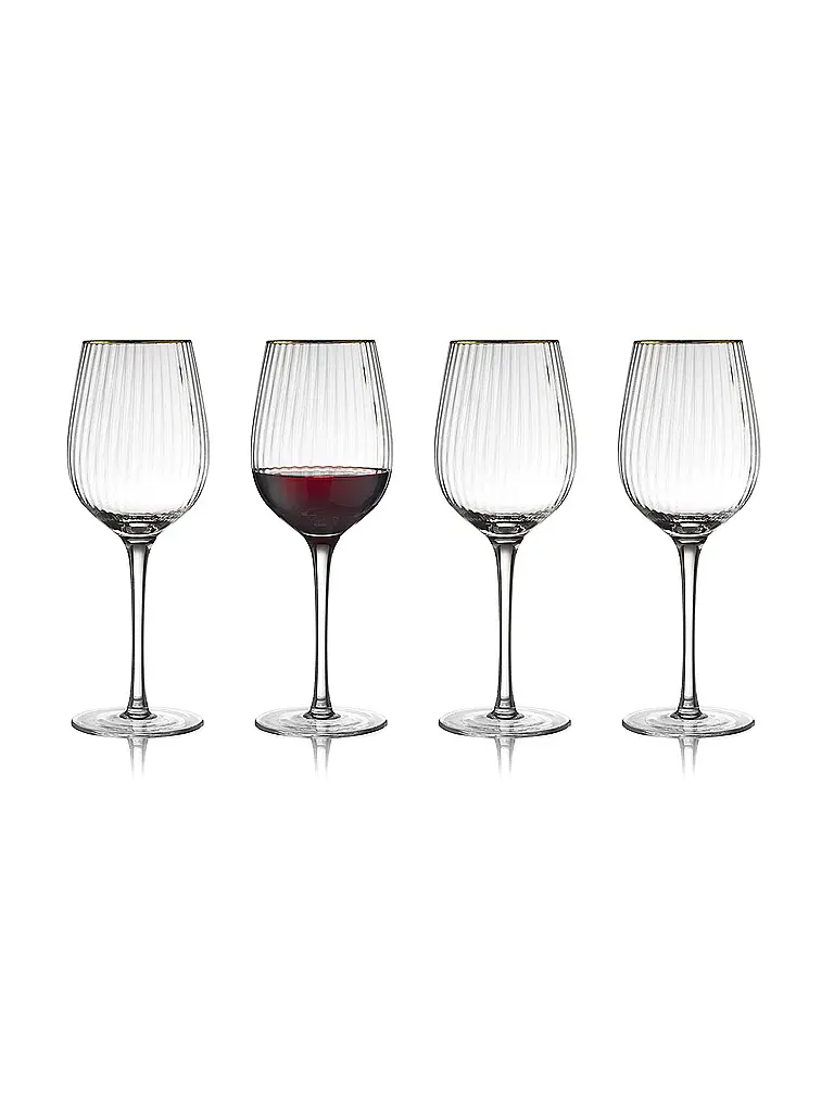 LYNGBY GLAS | Rotweinglas Set 4tlg. mit Goldkante PALERMO 40cl  | Transparent