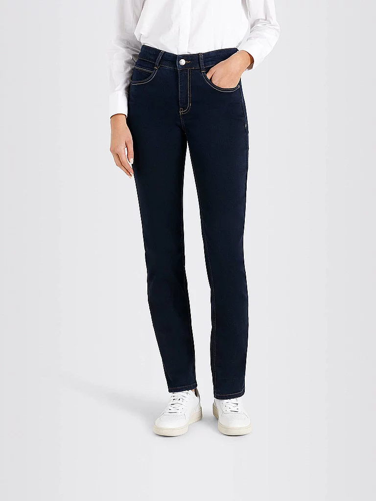 5-Pocket-Jeans MAC "Angela", Damen, Gr. 44, Länge 30, blau (dunkelblau rinsed), Denim/Jeans, Obermaterial: 98% Baumwolle, 2% Elasthan, clean, figurbetont, Jeans 5-Pocket-Jeans, Die Schmale 2