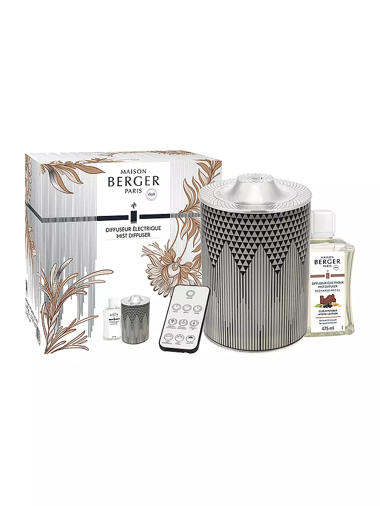 MAISON BERGER PARIS | Lampe Berger Set Elektrischer Diffusor EVANESCENCE +450ml Mystic Leather | grau