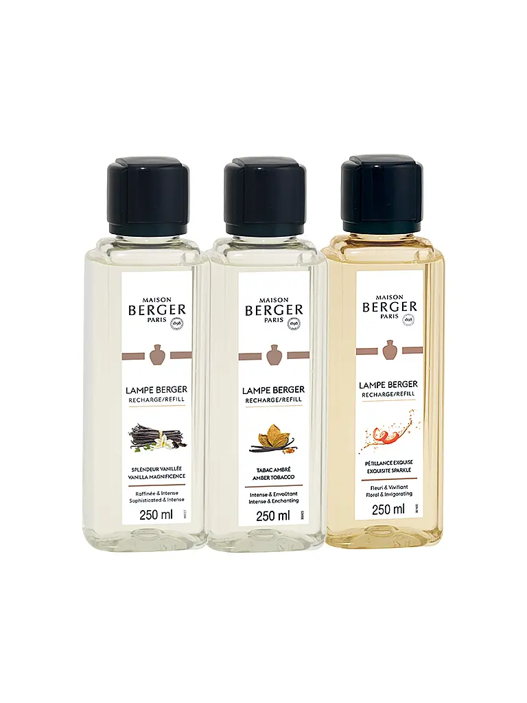 MAISON BERGER PARIS | Parfums Triopack ROSALIE 3x250ml  Splend. Vanillee Tabac Ambre Exquisite Sparkle | transparent