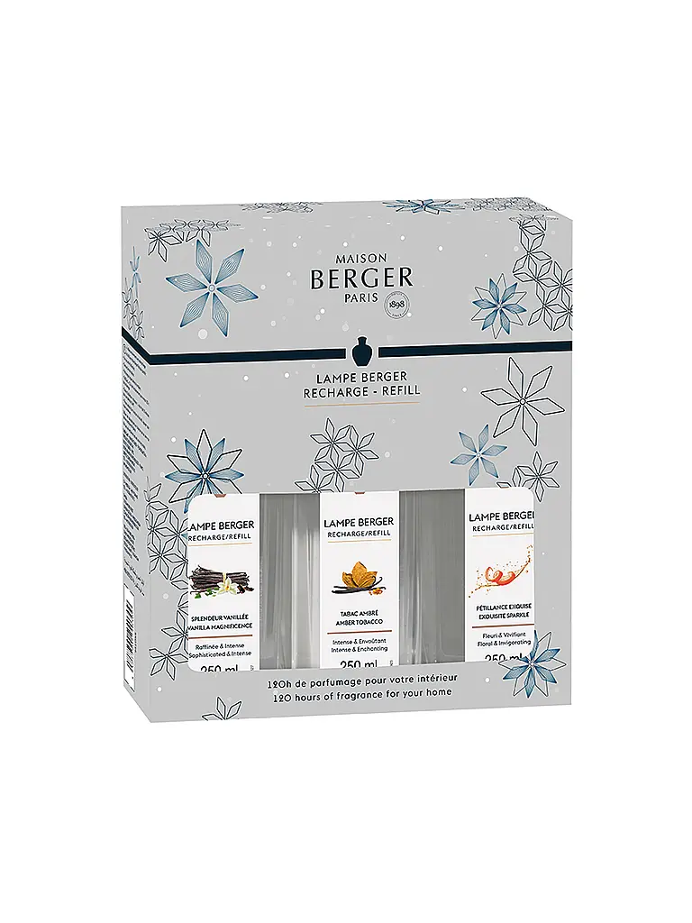 MAISON BERGER PARIS | Parfums Triopack ROSALIE 3x250ml  Splend. Vanillee Tabac Ambre Exquisite Sparkle | transparent