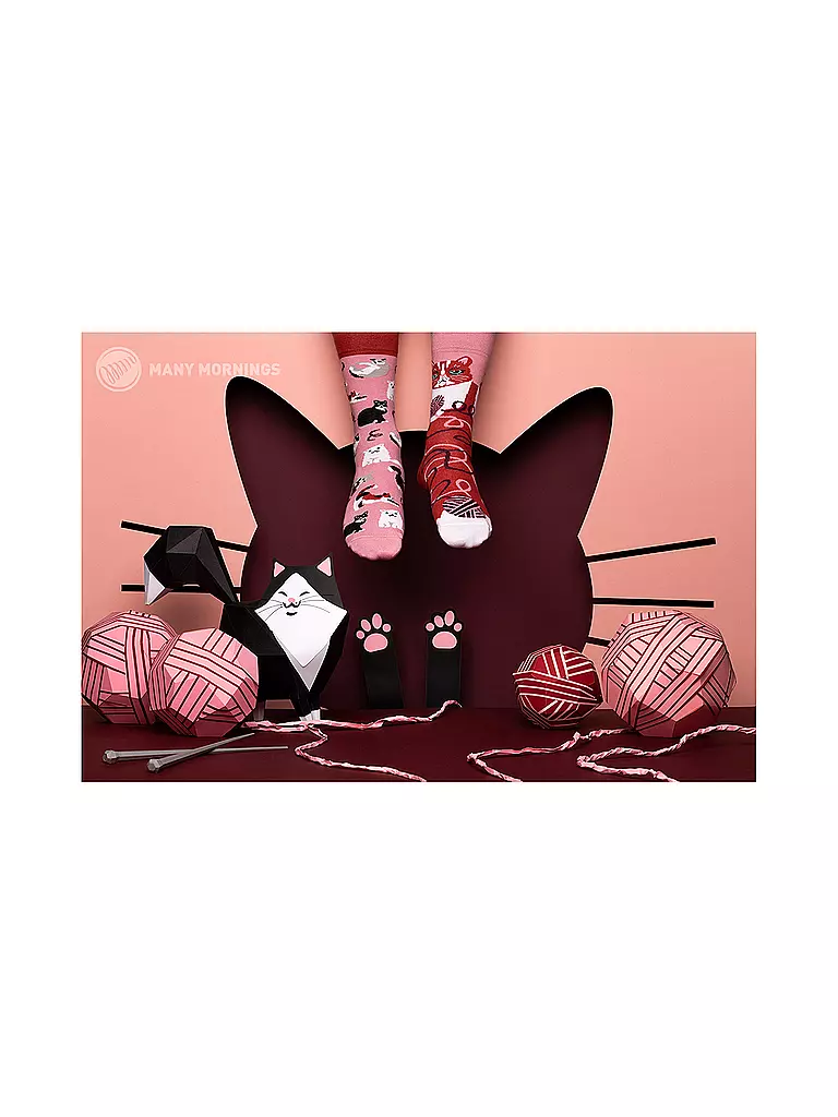MANY MORNINGS | Damen Socken PLAYFUL CAT altrosa | rosa