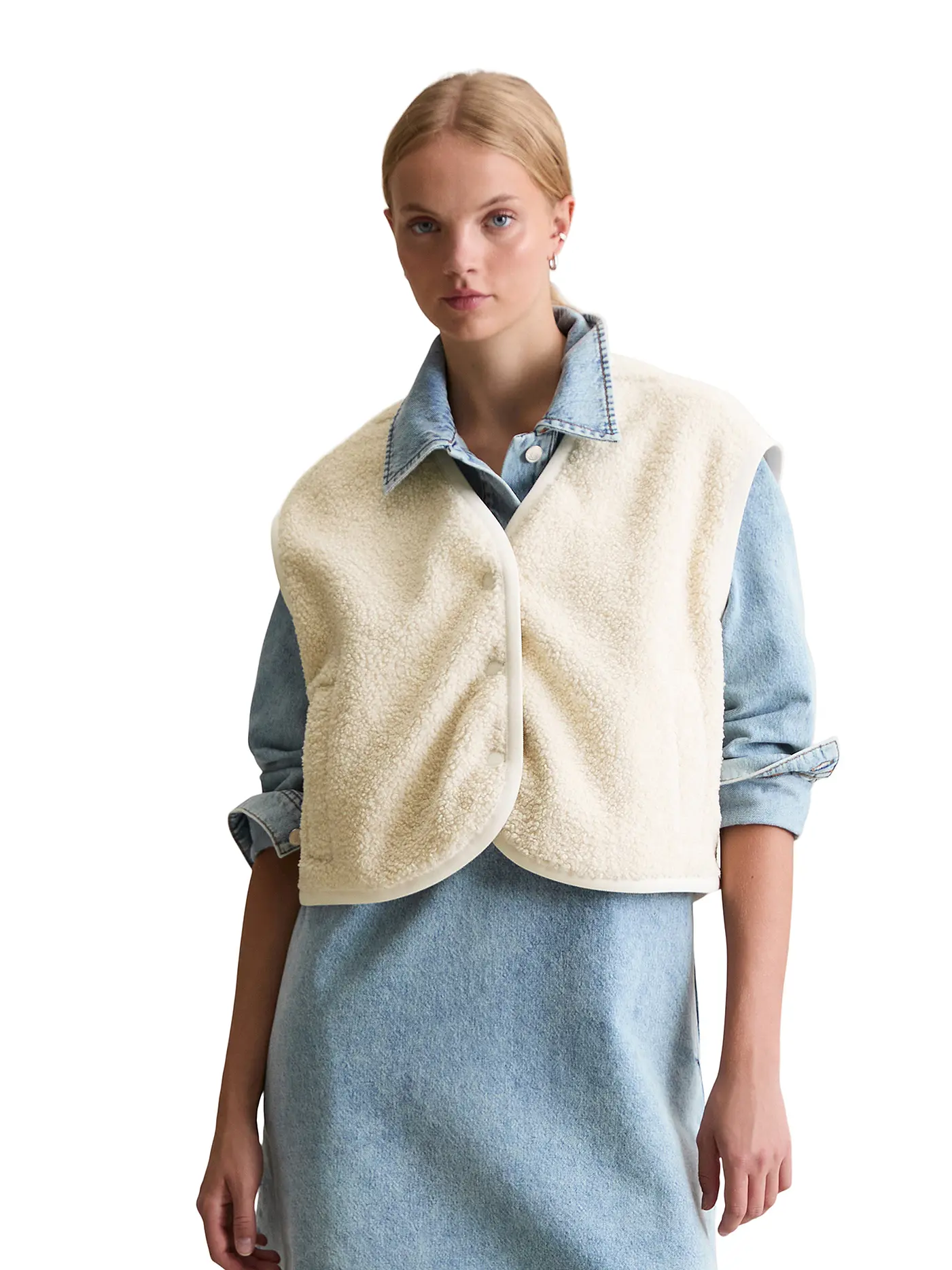 MARC O'POLO DENIM | Gilet in Felloptik  | creme