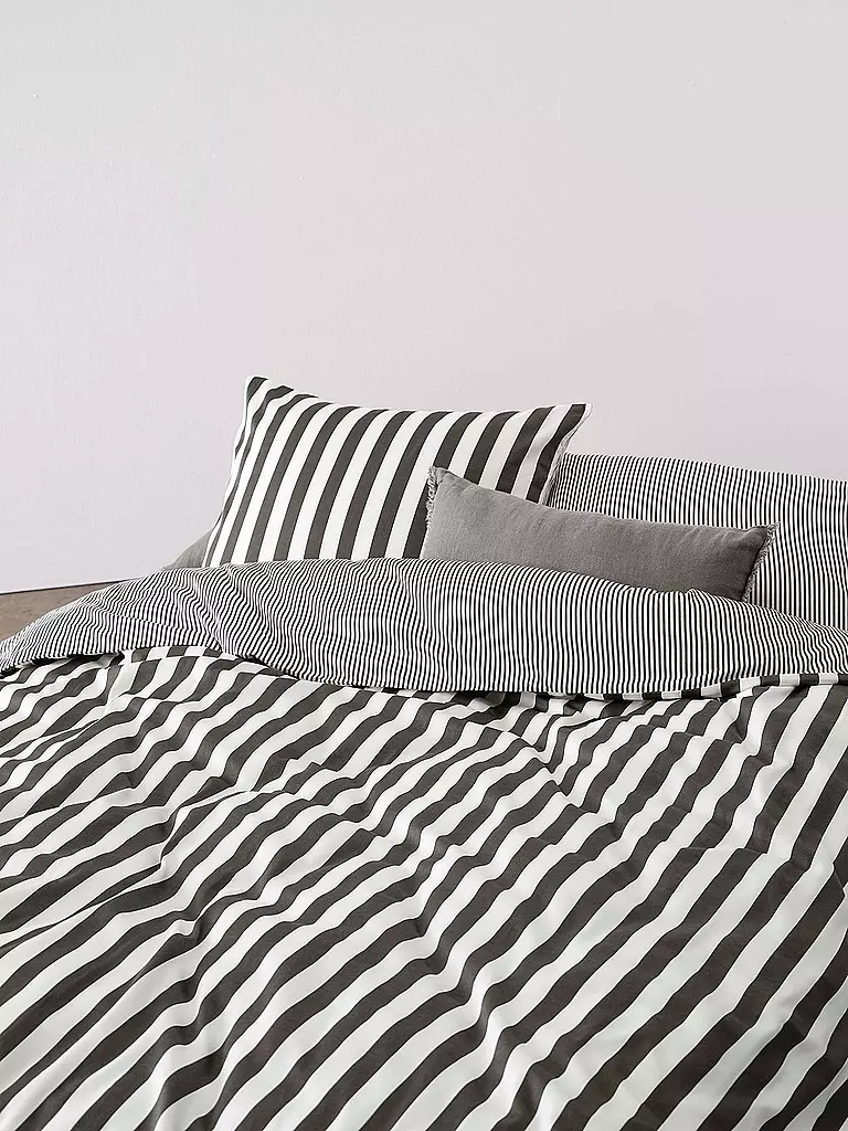 MARC O'POLO HOME | Satin Bettwäsche CLASSIC STRIPE 70x90cm/140x200cm Anthracite | rosa