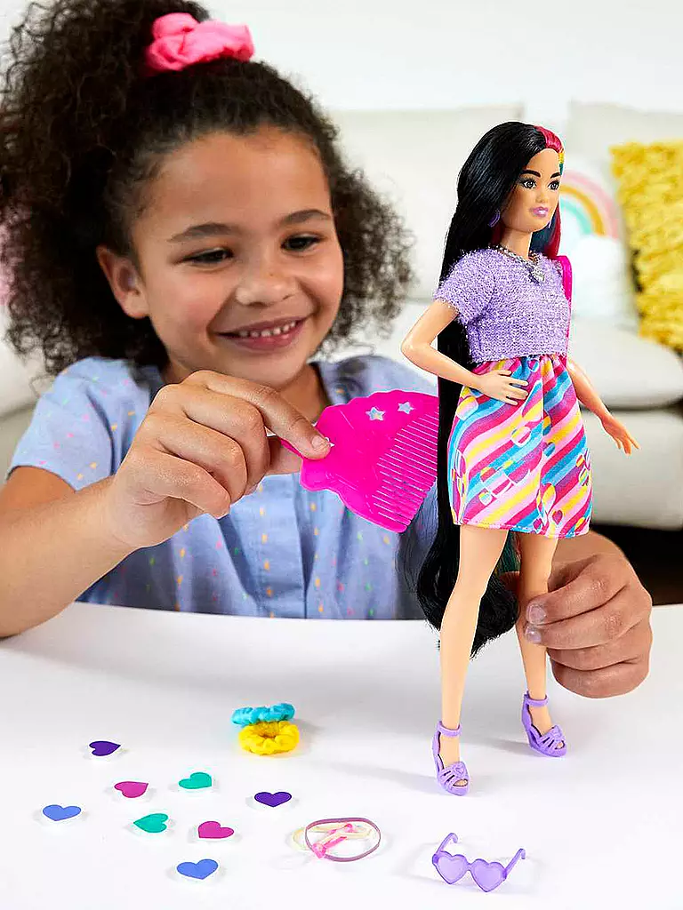 MATTEL | Barbie Totally Hair Puppe (schwarze Haare) im Herzchen-Print Kleid | keine Farbe
