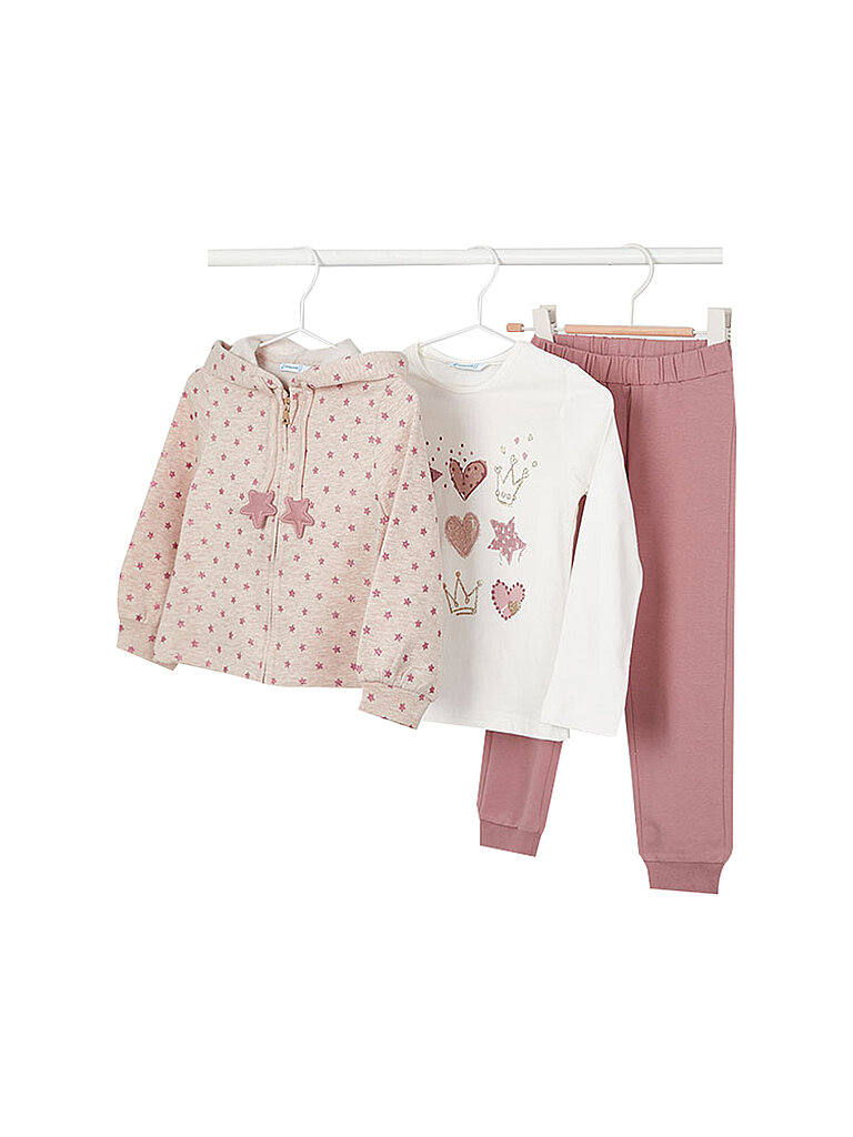 MAYORAL Mädchen Set  3-teillig Sweatjacke, Langarmshirt und Jogginghose rosa | 128