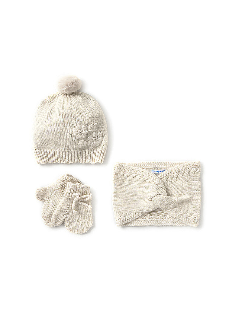 Baby Set 3-teilig Mütze, Schal und Fäustlinge creme 12M baby