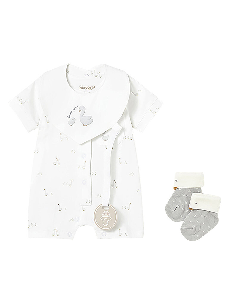 MAYORAL Baby Set 3-teilig Pyjama, Lätzchen und Socken weiss | 56