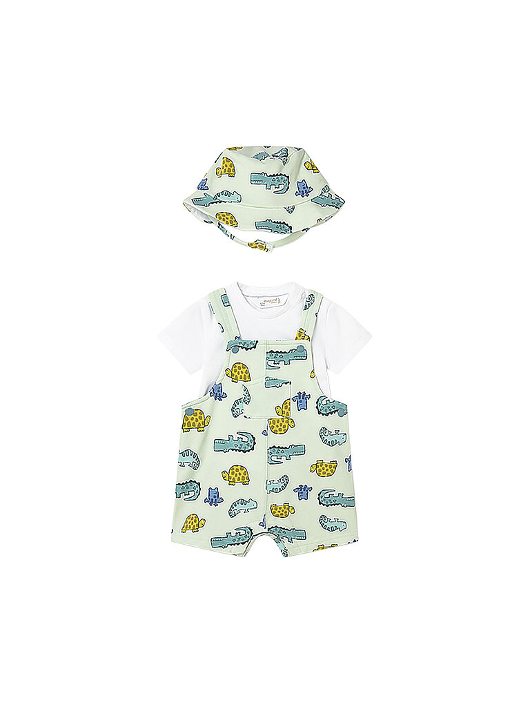 MAYORAL Baby Set 3-teilig T-Shirt, Latzhose und Haube hellgrün | 56