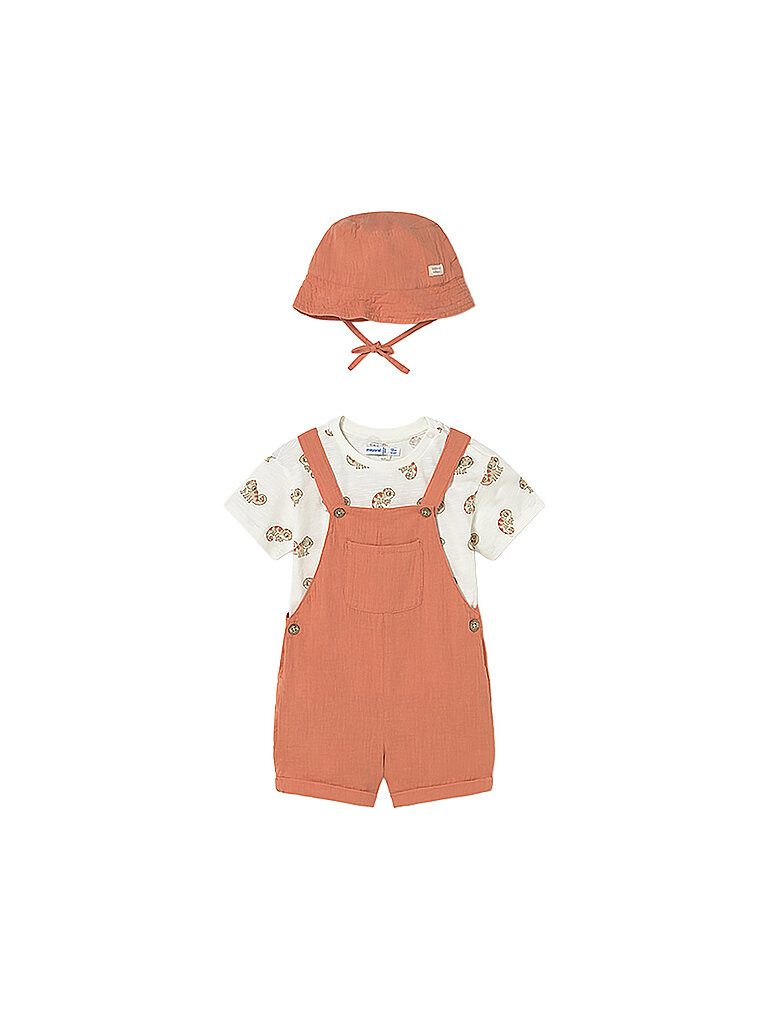MAYORAL Baby Set 3-teilig Latzhose, T-Shirt und Mütze orange | 68