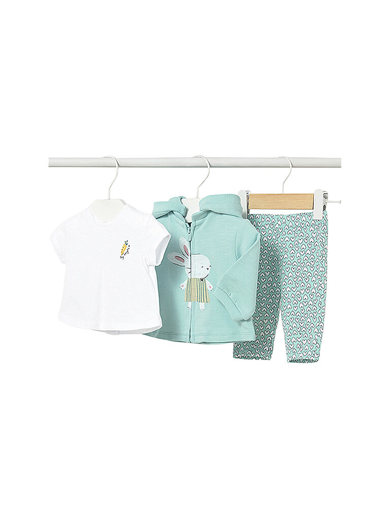 MAYORAL Baby Set 3-teilig Jacke, T-Shirt mit Hose türkis | 56