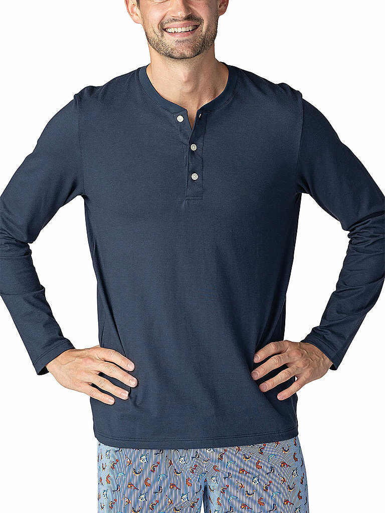 Pyjama Langarmshirt yacht blue blau XXL herren
