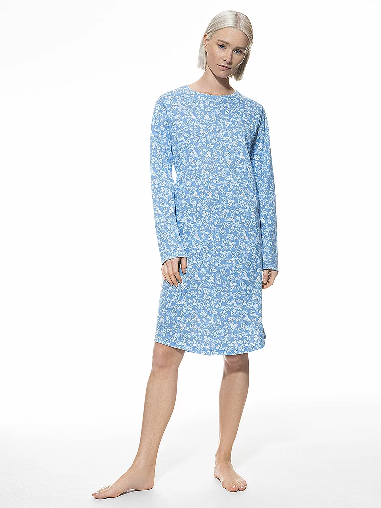 MEY Nachthemd - Sleepshirt FLOWER MEADOW blue silk bleu clair | 48