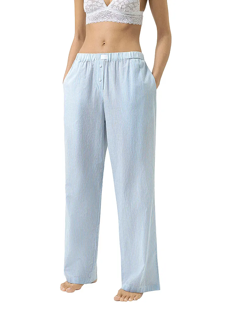 MEY | Pyjamahose COTTON STRIPES | hellblau