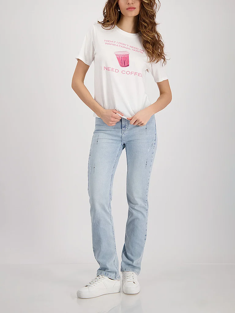 T-Shirt MONARI "Shirt Coffee to go", Damen, Gr. 40, off, weiß, Web, Obermaterial: 50% Baumwolle, 50% Modal, unifarben, regular fit normal, Rundhals, eingesetzt abgesteppte Kante, Shirts T-Shirt, Regular fit mit Print 2