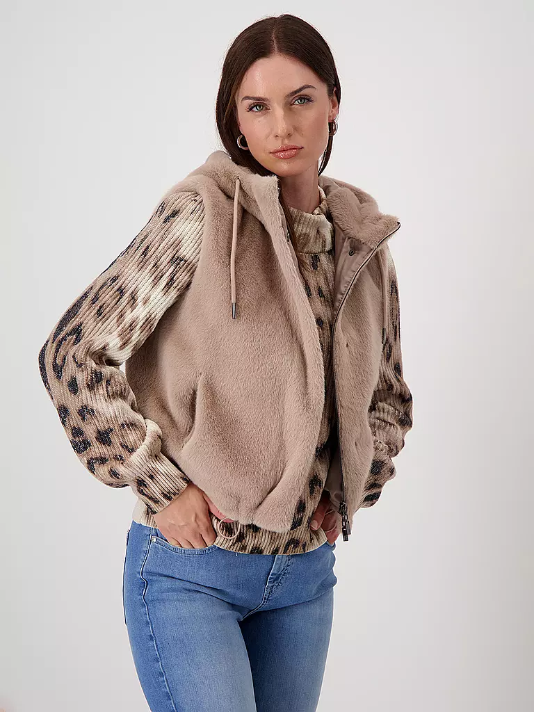 MONARI | Gilet in Felloptik  | hellbraun