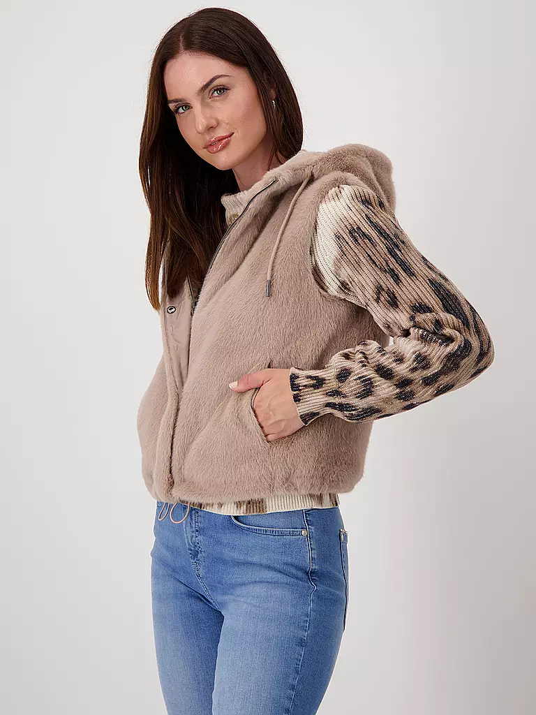 MONARI | Gilet in Felloptik  | hellbraun