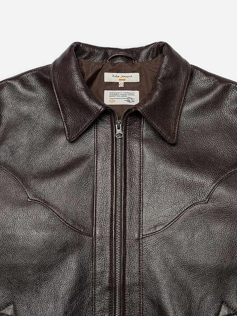 NUDIE JEANS | Lederjacke JOPPE WESTERN | braun