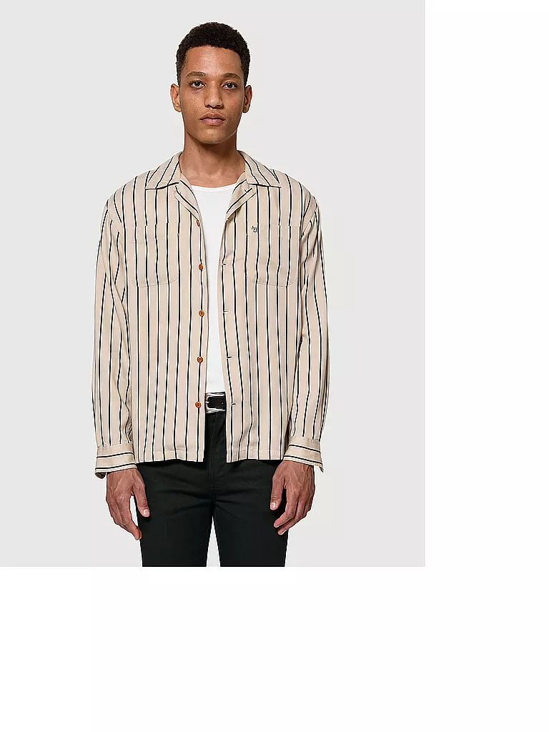 NUDIE JEANS | Overshirt VINCENT FLUID STRIPE | creme