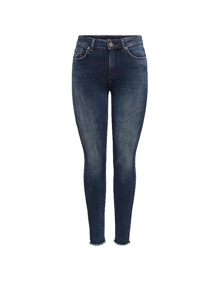 Skinny-fit-Jeans ONLY "ONLBLUSH MID SK ANK RW REA409 NOOS", Damen, Gr. XL (42), Länge 30, blau (blau schwarz denim), Denim/Jeans, Obermaterial: 92% Baumwolle, 6% Polyester, 2% Elasthan, Abriebeffekte, unifarben, skinny fit, Jeans