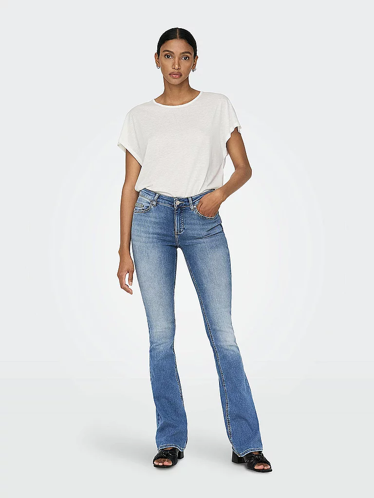 Bootcut-Jeans ONLY "ONLBLUSH – Bootcut-Jeans mit ausgestelltem Bein", Damen, Gr. XL (42), Länge 32, blau (light blau denim), Denim/Jeans, Obermaterial: 92% Baumwolle, 6% Polyester, 2% Elasthan, Abriebeffekte, regular fit lang, Jeans, bootcut fit, modisch, 3