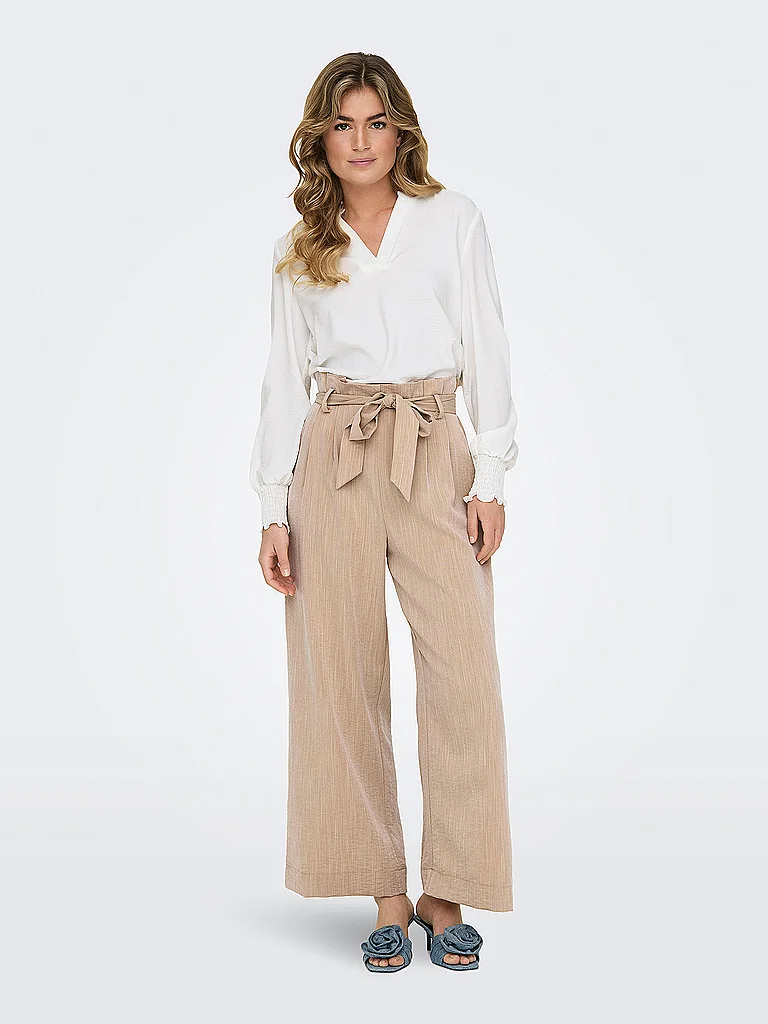 Paperbag-Hose ONLY "ONLMARSA SOLID PAPERBAG PANT WVN NOOS", Damen, Gr. M (38), N-Gr, weiß (safari), Web, Obermaterial: 53% Viskose, 35% Polyester, 12% Nylon, unifarben, regular fit knöchellang, Hosen Paperbag-Hose, mit Gürtel 3
