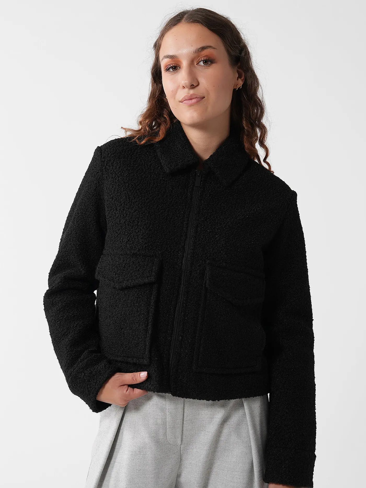 OPUS | Jacke in Felloptik HOLMA | schwarz