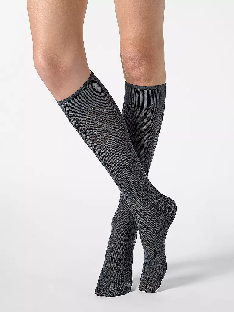 OROBLU | Kniestrümpfe TWEED nearly black | dunkelgrün