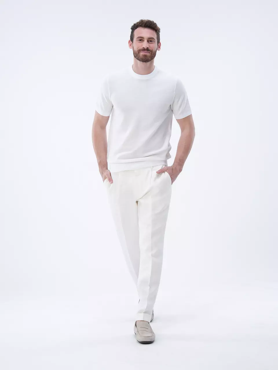 BOSS Anzughose Relaxed Fit weiss