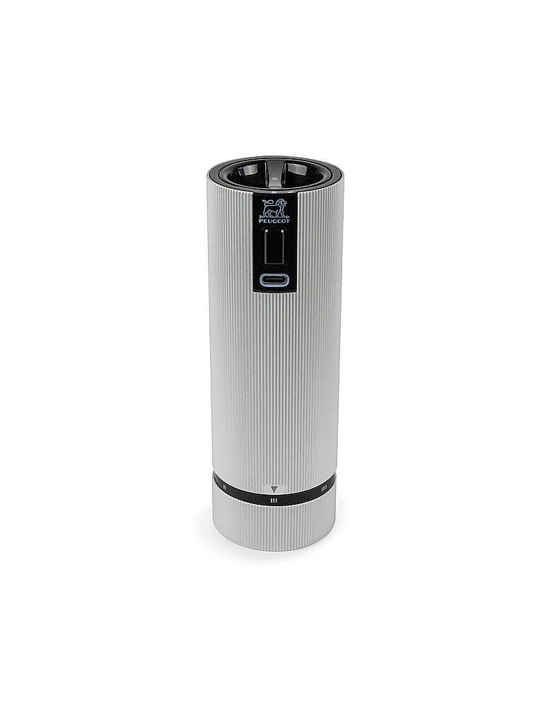 PEUGEOT Set mit wiederaufladbaren elektrischen Salz- und Pfeffermühlen 15cm ELECTRIC-DUO LINE Carbon Alu  grau