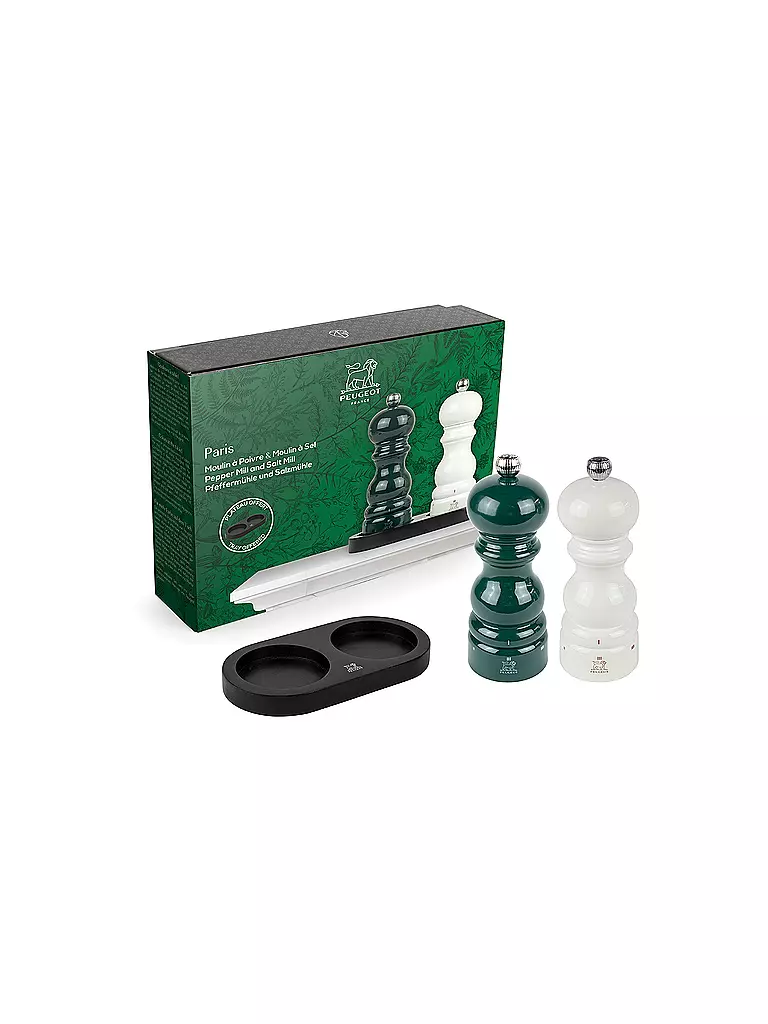 PEUGEOT | Geschenkset - Duo u'Select Paris Pfeffer- und Salzmühle 15 cm, mit schwarzem Menage Gruen und Elfenbein  | dunkelgrün