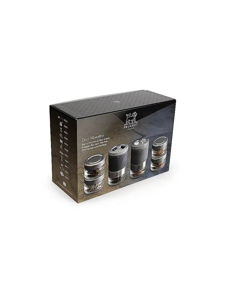 PEUGEOT | Geschenkset MAESTRO DUO Pfeffermühle Salzmühle 15cm Wechsel Gewürzgläser Schwarz, Grau  | grau