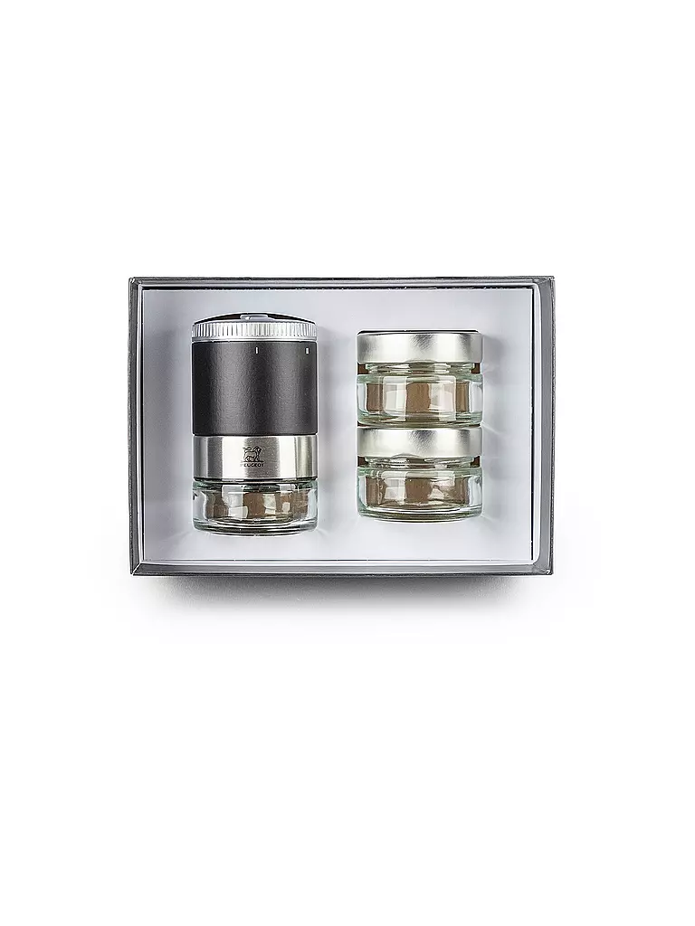 PEUGEOT | Pfeffermühle U'Select, Pfefferbar, inkl. 3 Premium-Pfeffern im Vorratsglas, Rezeptbuch & Stift zur Beschriftung Schwarz Ma  | schwarz