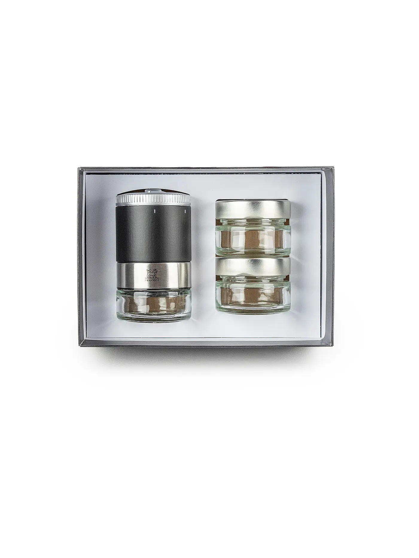 PEUGEOT | Pfeffermühle U'Select, Pfefferbar, inkl. 3 Premium-Pfeffern im Vorratsglas, Rezeptbuch & Stift zur Beschriftung Schwarz Ma  | schwarz