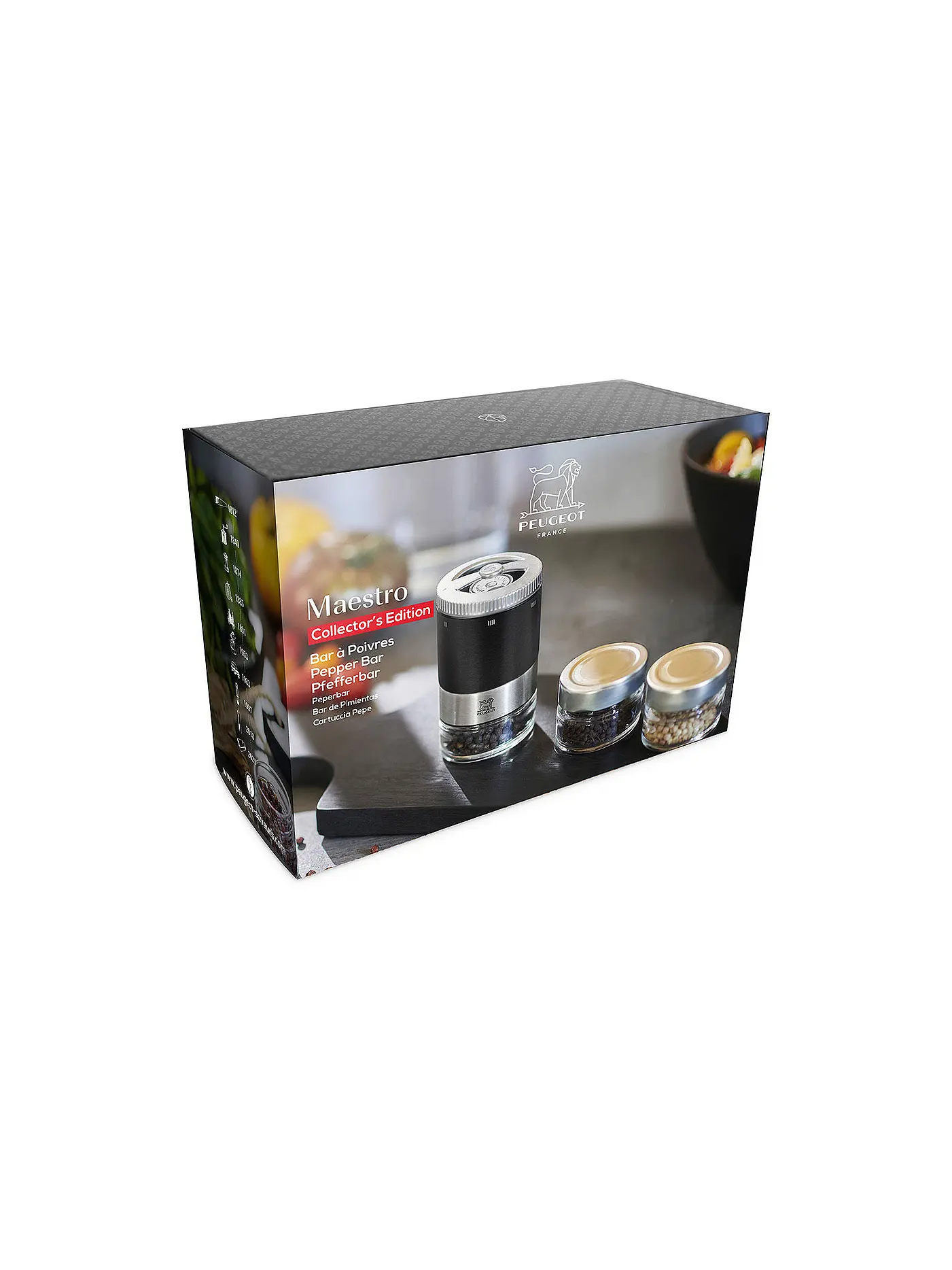 PEUGEOT | Pfeffermühle U'Select, Pfefferbar, inkl. 3 Premium-Pfeffern im Vorratsglas, Rezeptbuch & Stift zur Beschriftung Schwarz Ma  | schwarz